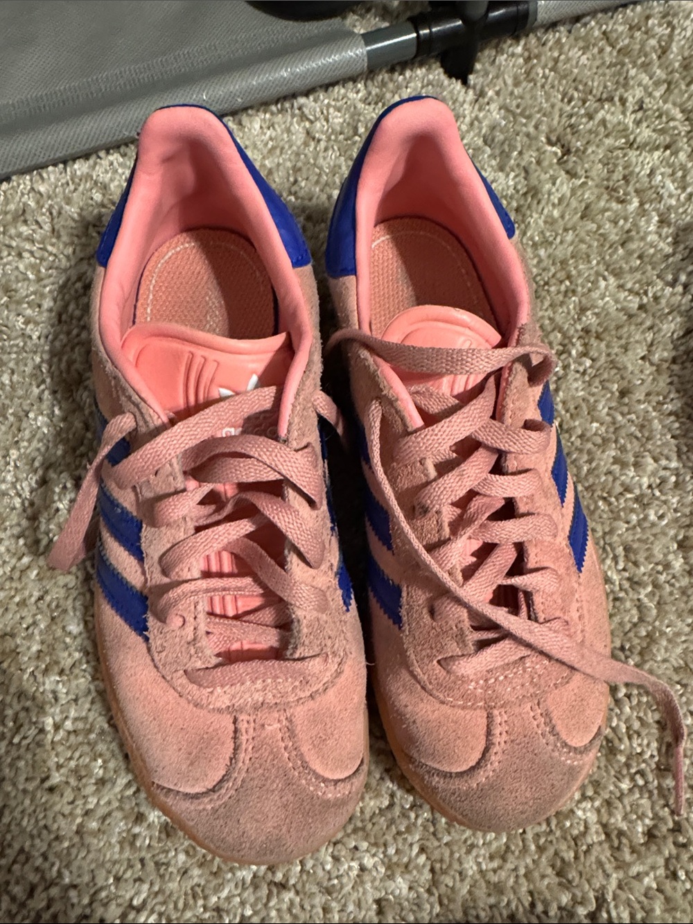 adidas Women’s Pink Suede Sneakers with Blue Stripes